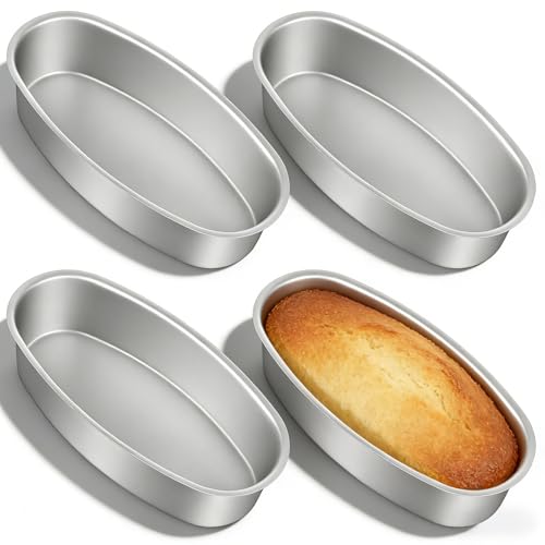 Meyeyaia 4 Pack Oval Baking Pan 8 Inch Llanera Leche Flan Molder Filipino Non-Stick Aluminum Alloy Cheesecake Pan/Loaf Mold for Meatloaf Breads
