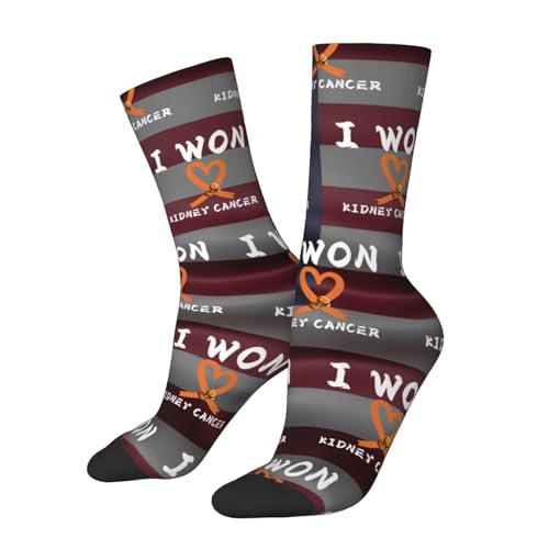 Kidney Cancer Awareness Orange Ribbon I Won Survivor Support Adult Polyester Crew Socks Breathable Moisture-Wicking Athletic Running Gym22