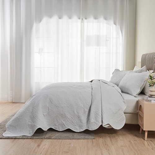 Image of Kingnex Extra Wide Oversized King Bedspreads 128x120 for Tall King or Cal King Bed Ultrasonic Quilted Coverlet Set 3 Piece Include 1 Quilt 2 Pillowcases White