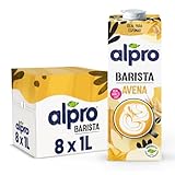 Alpro Bebida Vegetal de Avena Barista - Adecuado para el café -Pack de 8 x 1L