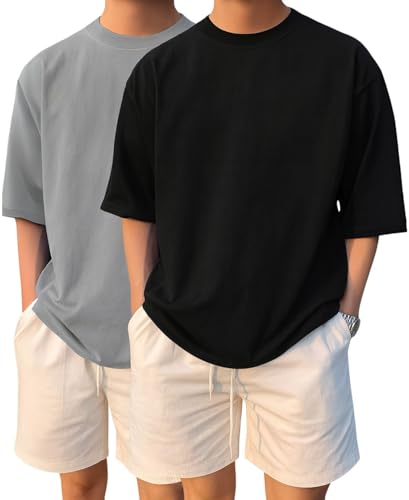 Image of LEOTUDE Half Sleeve Oversized Tshirt for Men, Round Neck Cottonblend Drop Shoulder Solid T-Shirt