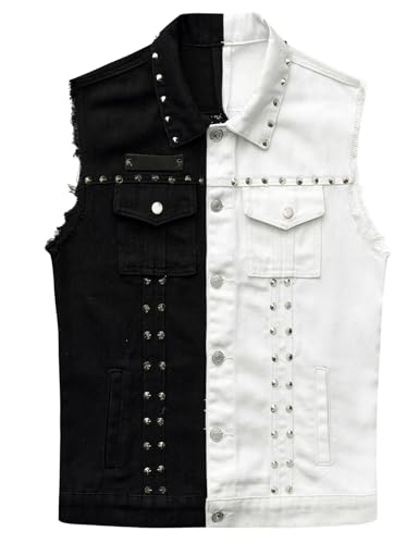 Image of Men's Punk Denim Vest Sleeveless Jean Jackets With Rivets