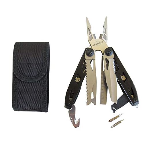 SNS SAFETY LTD Multiherramienta, con Alicates, Cuchillo, Sierra, Cortador de Alambre, Pelacables, Abrelatas, Abrebotellas, Destornilladores, Rompe vidrios, Cortador de Correa y Llave Inglesa