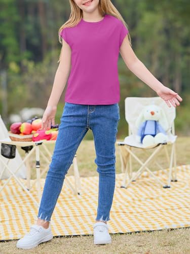 Image of Imily Bela Girls Short Sleeve T Shirts Crew Neck Cap Sleeve Tank Tops Casual Loose Summer Shirt Kids 5-14 Years