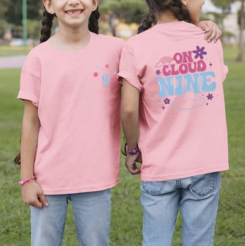 Image of 9th Birthday Shirt Girl On Cloud Nine Graphic Tee 9 Year Old Birthday Party T-Shirt Girl Summer Short Sleeve Top