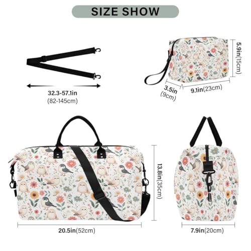Cute Bird Blossom Flower Travel Duffle Bag Gym Bag Weekender Bags with Toiletry Bag Travel Trip Tote Bag3