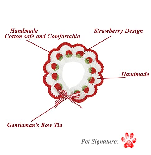 Image of Cute Cat Collar, Breakaway Kitten Handmade Collar with Cute Cat Bowtie and Strawberry Pattern Comfortable for Kitty Some Puppies Accessories