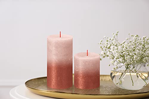 Bolsius 4 Pack Misty Pink/Amber Sunset Rustic Metallic Pillar Candles - 2.75 X 5 Inches - Fine European Quality - Natural Eco-Friendly Plant-Based Wax - Unscented Dripless Smokeless 60 Hour Candles #TOP6