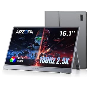 ARZOPA 16, 1" Tragbarer Monitor 2, 5K 180 Hz Gaming Portable QHD 2560×1440 107% sRGB HDR10 Design mit integrierter Ständer-Funktion & Schutzhülle Kompatibel mit PS5, Xbox, Switch, PC, Mac-Z3FC Grau