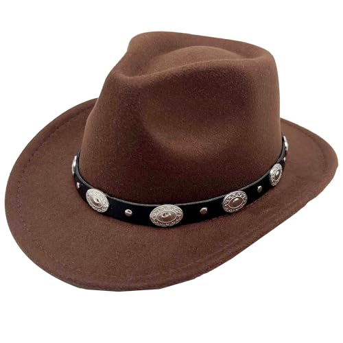 IZUS Kids Western Cowboy Hat Black Felt Cowgirl Hat Brown Western Party Hat for Boys-Girls 4-8Years4