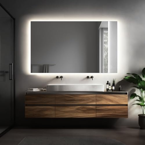 ELEVATEHOME LED Bathroom Mirror 60"x36", 3-Colors Backlit, Stepless Dimmable, Anti-Fog,