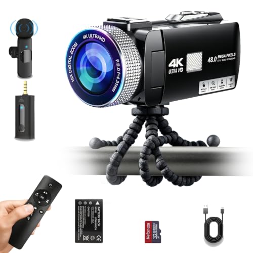 Image of JVAXS 【Manual Focus】 2026 New 4K 60FPS Digital Camcorder, Video Camera with Touch Screen, 2.4G Remote Control, External Lavalier Microphone, Octopus Tripod, 32G TF Card & 2 Batteries for Vlogging