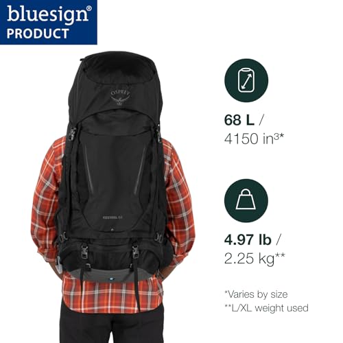 Image of Osprey Kestrel 68L Men's Backpacking Backpack, Black, S /M