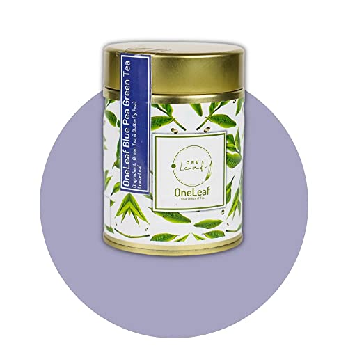 Image of ONELEAF Blue Pea Green Tea for Skin Glow & Digestion| Non-Bitter Butterfly Pea Loose Tea Tin| Helps in Stress Relieving| Refreshing Cool Beverage Iced Tea- 75gm Tin Container (Pack of 1)