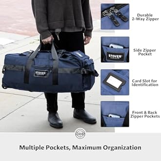 Stover 80L Rolling Duffel Bag with Wheels, Extra Large 31 Inch Durable Travel Duffle Bag- Rugged, Collapsible, Rollable Design w/Shoulder Straps- Use as Luggage or Backpack for Men/Women