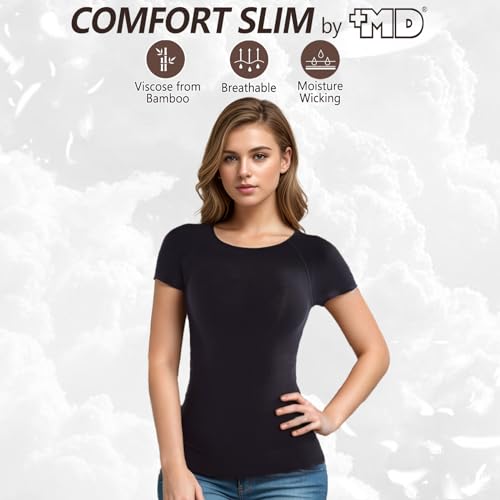 Image of +MD Women's Seamless Short Sleeve Undershirt, Light Compression Scoop Neck Tank Top, Tummy Control Basic Tee Camisole