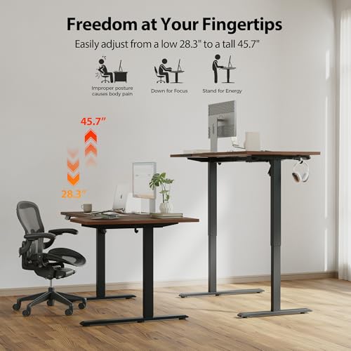 Image of Agilestic Electric Standing Desk, Height Adjustable Desk, 63 x 35 Inch Sit Stand up for Work Office Home, L Shaped Ergonomic Rising Computer Table with Memory Preset, Dark Walnut