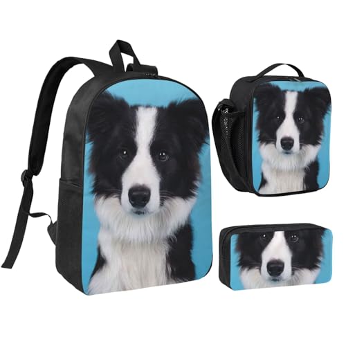 Sac à dos imprimé Border Collie pour voyage et pique-nique avec trousse et sac isotherme