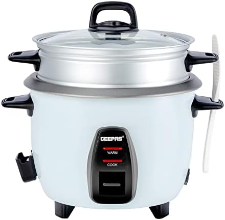 Geepas 350W Rice Cooker & Steamer with Keep Warm Function, 0.6L | Automatic Cooking, Non-Stick Inner Pot | Make Rice & Steam Healthy Food & Vegetables | Includes Measuring Cup & Spatula