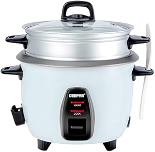 Geepas 350W Rice Cooker & Steamer with Keep Warm Function, 0.6L | Automatic Cooking, Non-Stick Inner Pot | Make Rice & Steam Healthy Food & Vegetables | Includes Measuring Cup & Spatula