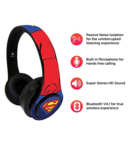 Image of Macmerise Suit up Superman On-Ear Bluetooth Headphone with Upto 10 Hours Playback, FM Radio, SD Card, Soft Padded Ear Cushions and Passive Noise Isolation | Decibel Wireless Headphone