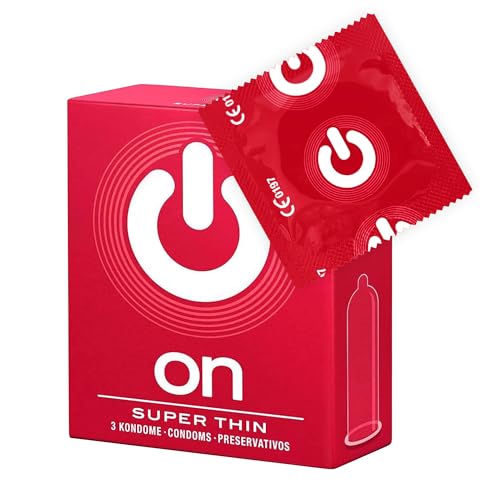 ON) Preservativi Super F-ine | 54 mm di larghezza | Confezione da 50 | premium ultra sottili | con lubrificante siliconico | spessore della parete extra f-ine 0,055 mm