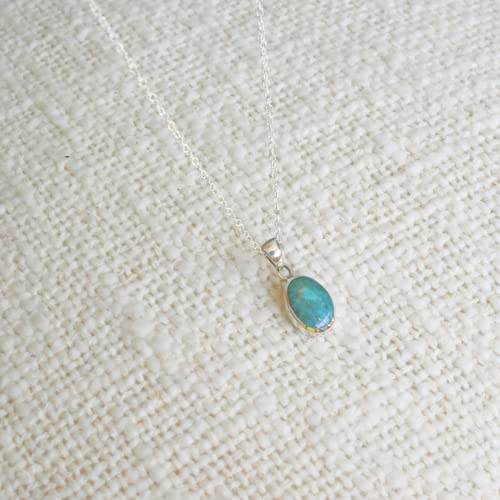 Natural Turquoise Pendant Necklace, 925 Silver Sterling Authentic Turquoise Stone (Oval Turquoise) #TOP3