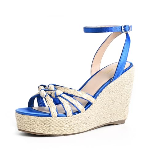 Open Toe Wedge Sandals for Women Espadrilles Platform Braided Strappy Sandals Comfortable Slip on High Heel Summer Wedges Sandals Dressy Shoes with Adjustable Ankle Strap