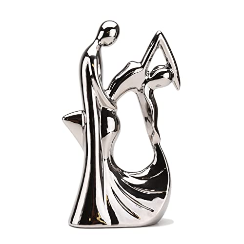 Estatua decorativa pareja bailando cerámica plateada 28 cm miniatura 4