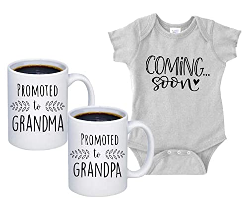 Image of Pregnancy Announcement For Grandparents Coffee Mugs - Grandma To Be & Grandpa to Be 11 oz Mugs - Great Pregnancy Reveal Idea For Your Baby Announcement - Mug Set - Promoted to Grandma & Grandpa (3)