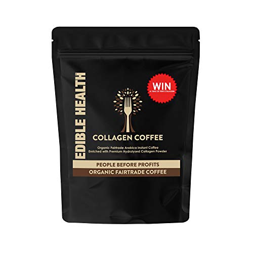 Edible Health Premium Collagen Coffee with Hydrolysed Bovine Collagen and Organic Arabica Coffee. from The Makers of Edible Health Collagen. Paleo, Keto, Kosher, Halal. 225g Pouch, 37 Servings.