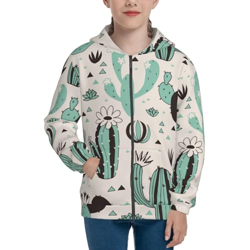 Cactuses and Flowers Kid Hoodies Boys Zip Up Sweatshirts Girls Pullover with Pocket3