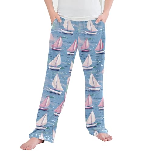 Sailboat Long Pajama Pants Elastic Waist PJ Bottoms with Pockets S A111184