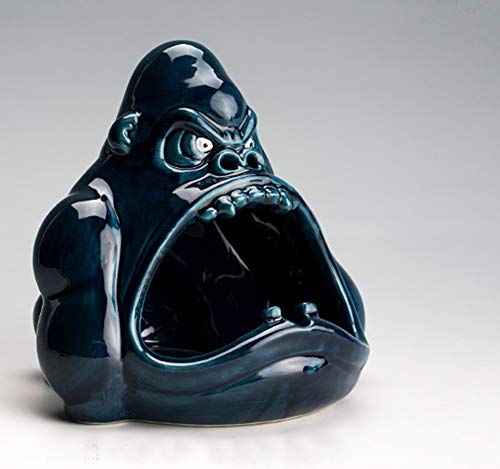 Cenicero de cerámica con diseño de animal, de Orangután, anticeniza, gran capacidad, para salón, oficina, decoración de regalo para novio (azul)