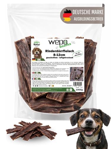 WEPO Rinderdörrfleisch Hund - 1kg Pansen/Rinderschlund für Hunde getrocknet - 8-12cm Kausnacks - Barf-Leckerli 100% Rind - Reinigung & Pflege des Gebiss - Befriedigt das Kaubedürfnis