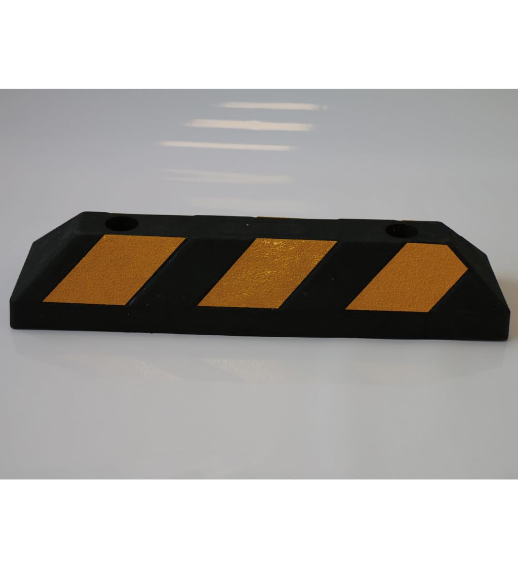 AUA SIGNALETIQUE - Butée De Roues pour Garage Parking Jaune/Noir en Composites Recyclés (Pack de 2) avec Fixations Fournies
