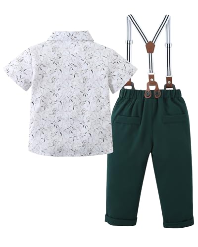 Image of YALLET Toddler Baby Boy Clothes Suit Gentleman Wedding Outfits Formal Dress Shirt+Bowtie+Suspender Pants