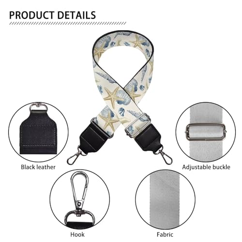 Image of Talayituse Starfish Conch Coral Print Shoulder Strap Wide Purse Bag Strap Adjustable Replacement Belt Luggage Crossbody Shoulder Bag Strap for Women Girls