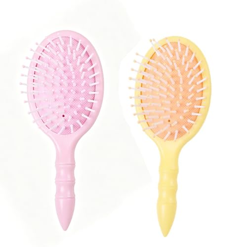 Image of UCLEVER 2pcs Mini Wet Hair Brush Small Paddle Pocket Travel Hair Brushs for All Hair Types (Pink&Yellow)