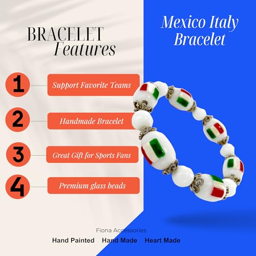 Italy Mexico Flag Banner Beaded Bracelet for Women, Travel Souvenir Gift for Soccer Fans, 1 Pc4