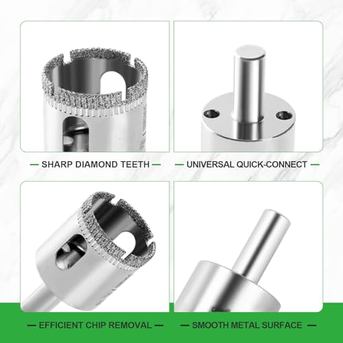 image for WORKEASE Diamond Hole Saw Kit, 18 PCS Tile Hole Saw Kit with Double Su