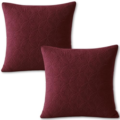 Image of HOKIPO 100% Leakproof Quilted Cushion Cover for Sofa 22x22 Inches, Set of 2, Wine (AR-6281-BRGN*2)