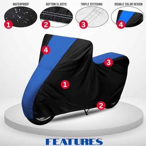 Image of All Weather Protection Two Wheeler Cover for Yamaha Aerox 155, Scooter & Scooty | Anti Dust, 100% Water Resistance, Heat Resistant, UV Proof - Triple Stitched | (Black Top Royal Blue)