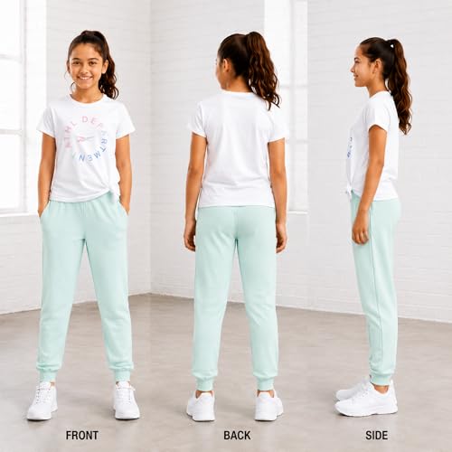 Image of Reebok Girls Sweatpant Set - 3 Piece Athletic Short Sleeve Girls Shirts and Jogger Sweatpants with Pockets - Kids Workout Set
