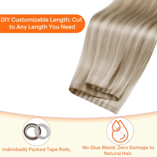 Image of Full Shine Genius Weft Tape in Hair Extensions Human Hair, 18 Inch 50g | Dirty Blonde with Ash Blonde Highlights, PU Weft Hair Extensions with Adjustable Design for Natural Blend, Flexible Styling