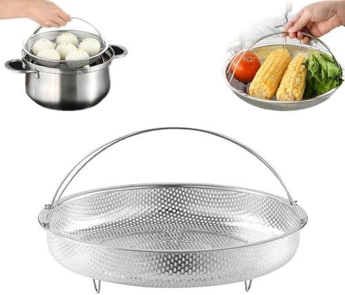 WEIPIAO 蒸し器 ステンレス 蒸しかご 野菜蒸しバスケット、ハンドル付き蒸し器、フライパンや鍋用の製、ざる かご 網 揚げ物かご 多機能食 蒸し皿 蒸し卓上 油切り 調理 水切りバスケット お鍋にのせて簡単蒸しプレート キッチン用品 調理器具 調理用