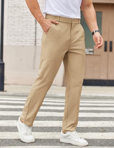 Image of COOFANDY Mens Casual Chino Pants Elastic Waist Classic-Fit Dress Slacks | Hybrid Waistband, Flat Front, Lightweight, Stretchy, Comfortable, Straight Leg, Business Casual Trousers