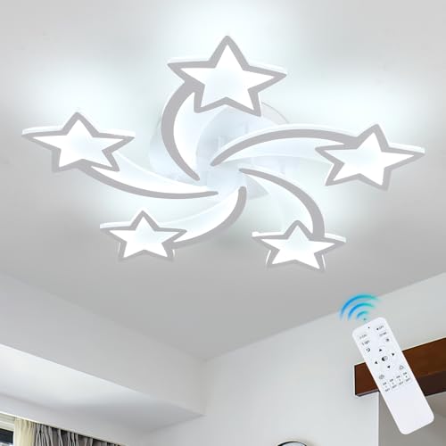 Plafoniera a LED Dimmerabile, 50W Lampada LED Soffitto con Telecomando, Creativo Forma di Stella a 5 Teste Plafoniera Lampadario in Acrilico per Camera Da Letto, Soggiorno, Sala Da Pranzo