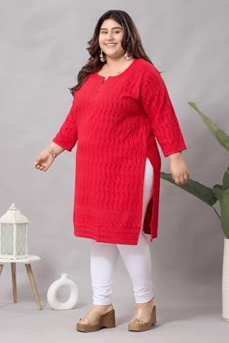 Image of DARIKA Women's Cotton Chikankari Straight Kurti Multiple Color in from Small to Plus Size.