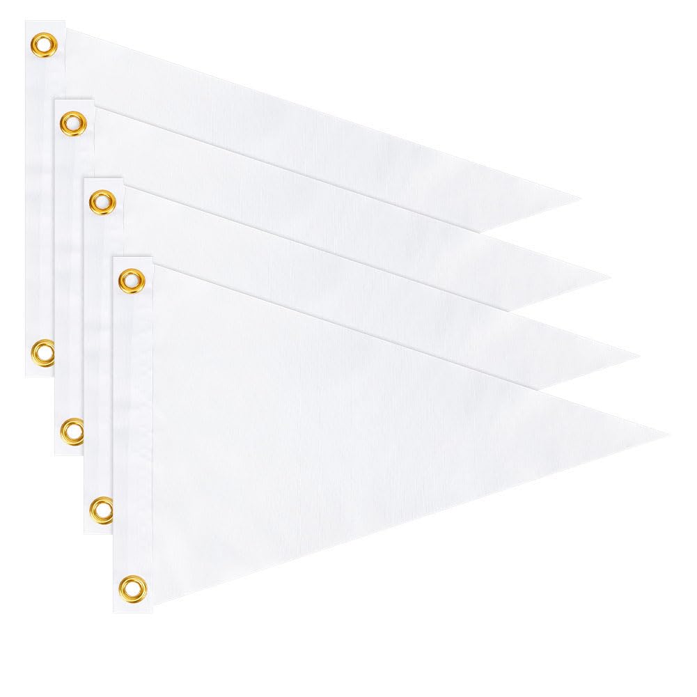 NBEADS 4 Pcs Triangle Boat Flags, 44x28.5cm Polyester Pennant Flags Triangle Boat Blank Flag with 11 mm Brass Grommets for Boats Sailing Outdoor Home Indoor Gyms Businesses Party Decorations, White